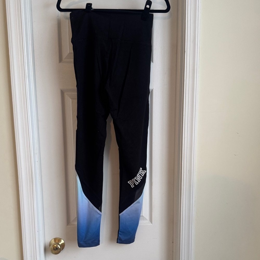 Pink Brand, black and blue leggings with mesh on  legs